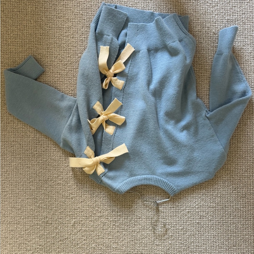 Blue and Cream Sweater with Bows